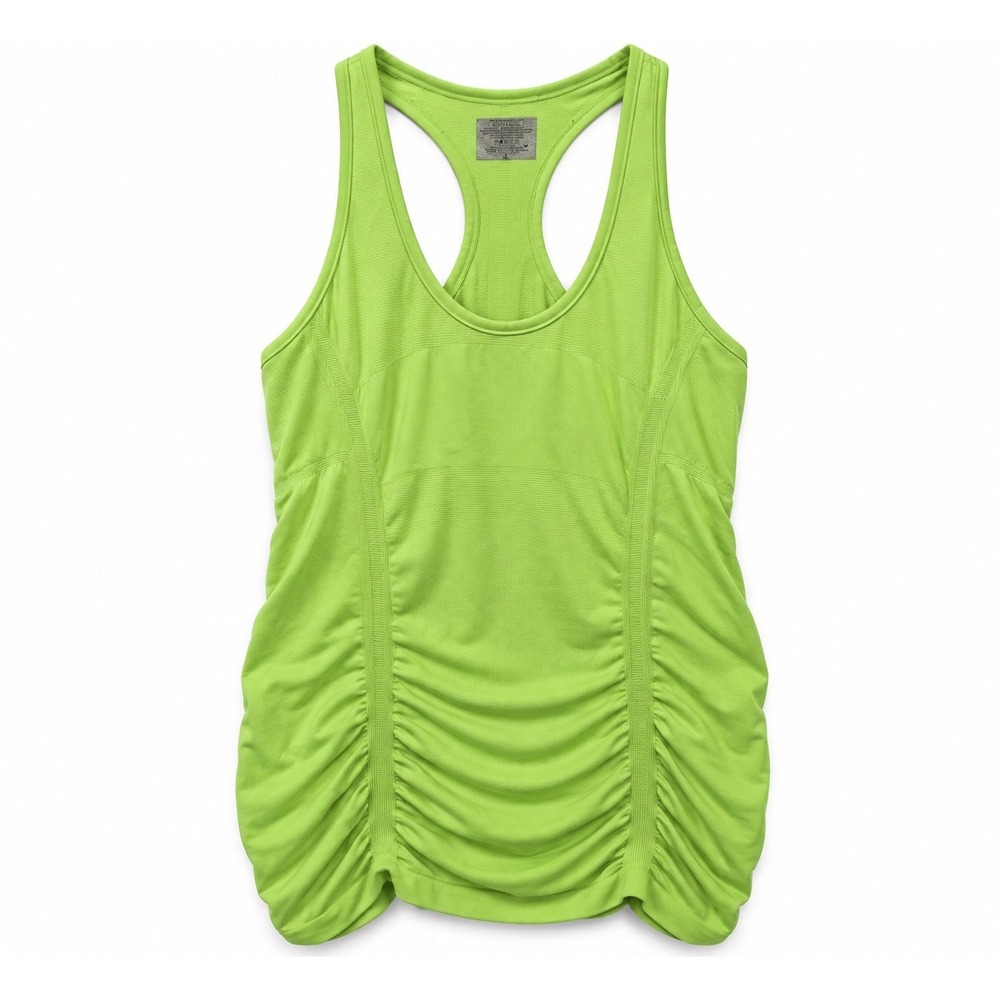 Athleta Tank Top Womens Size M Neon Lime Green Ruched Racerback Active Yoga